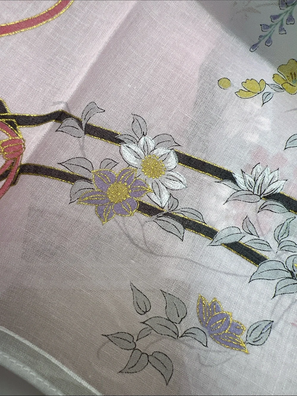 Scarf/Handkerchief Japan Festival Float Embroidered Cotton Pink/Light Blue NWT